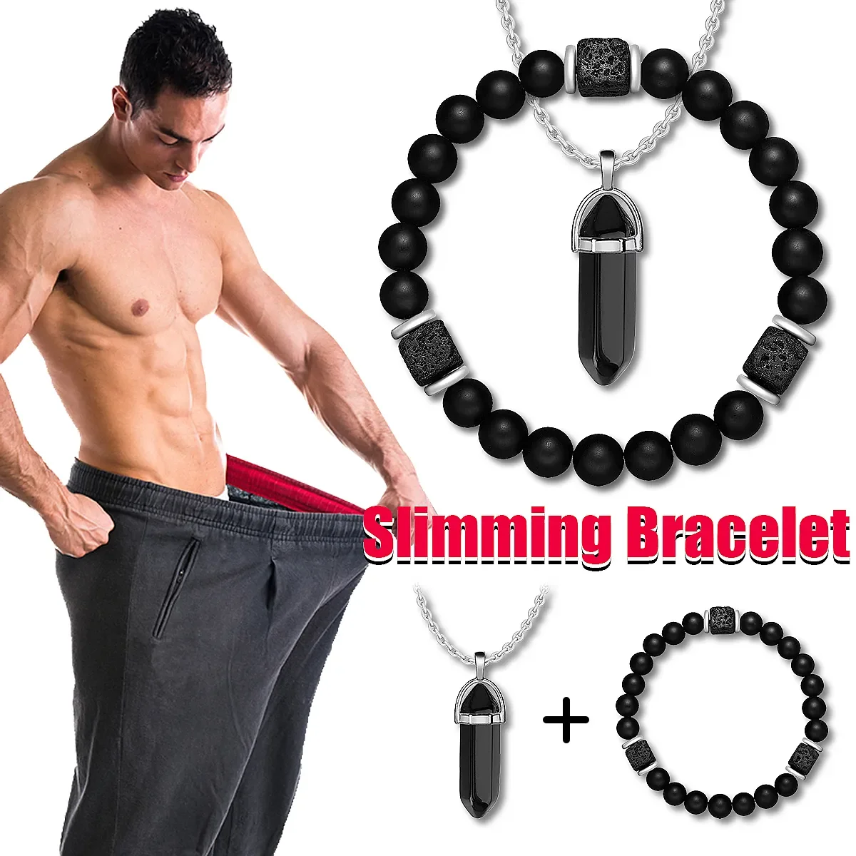 Jewelry Sets Jewelry Set Men Bracelet 2pcs/set Magnetic Bracelets and Necklace Set Men Nature Stone Bead Couple Bracelets Set for Women Health Care Help Weight Lo