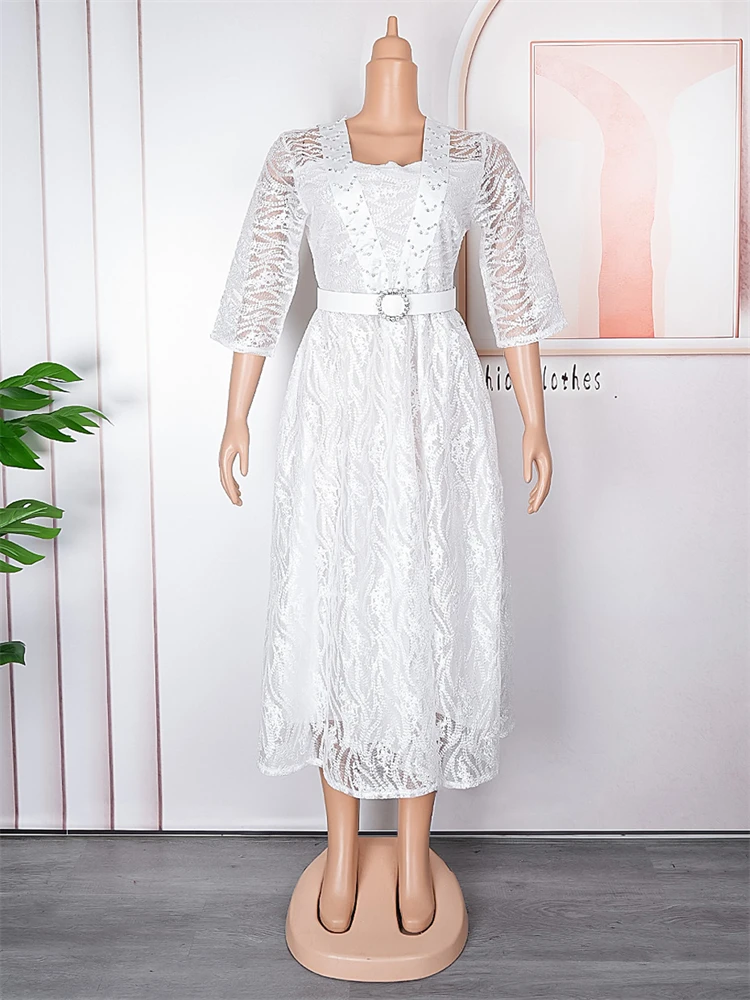 

Party Prom White Lace Dresses For Women Dubai African Wedding Bridal Dress 2024 New Elegant Evening Gown Dashiki Diamond Outfits