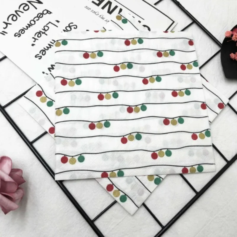 20pcs/P Colorful Printed Napkins Striped Dots Square Handkerchiefs Restaurant Folding Paper Napkins Wine Glass Folding Paper