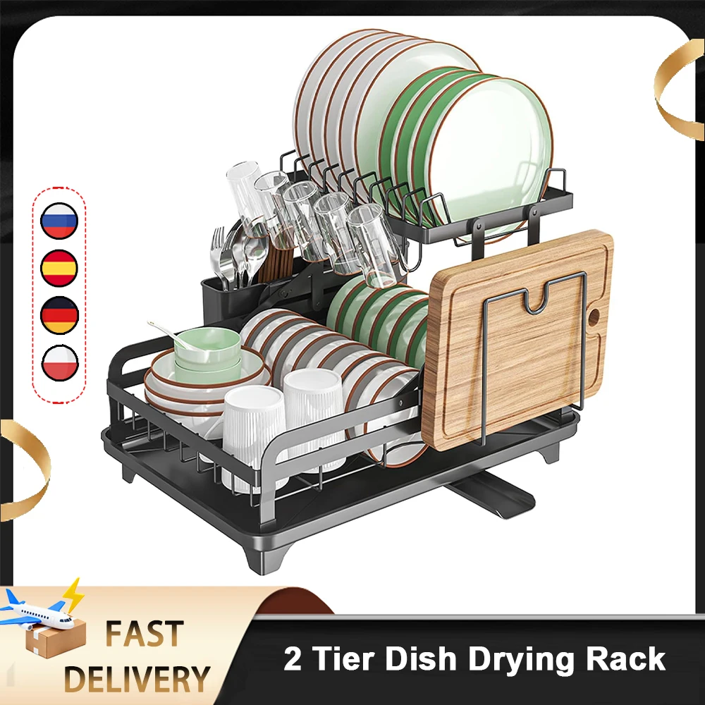 Tableware Draining Racks New 2 Layers Dish Drying Rack Drainer Storage Rack for Kitchen with ...