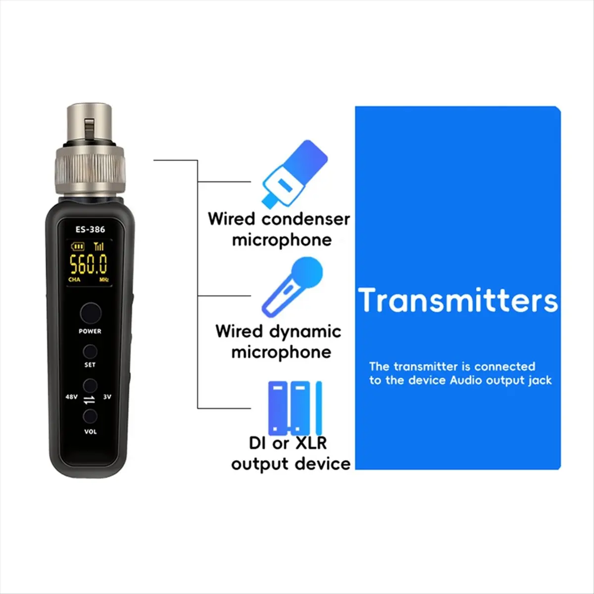 A23G Uhf 무선 마이크 변환기 Xlr 송신기 수신기 마이크 기타 송신기 수신기 어댑터 540-590Mhz
