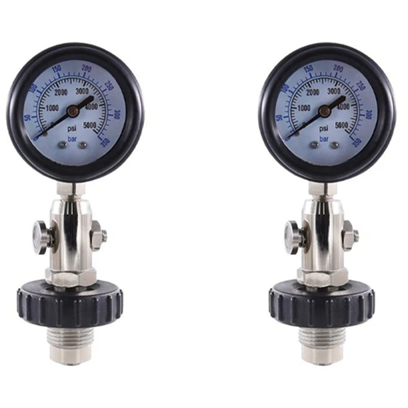 

2X New DIN Air Tank Pressure Checker For Scuba Diving With 350Bar Gauge,Diving Gauge With Handle