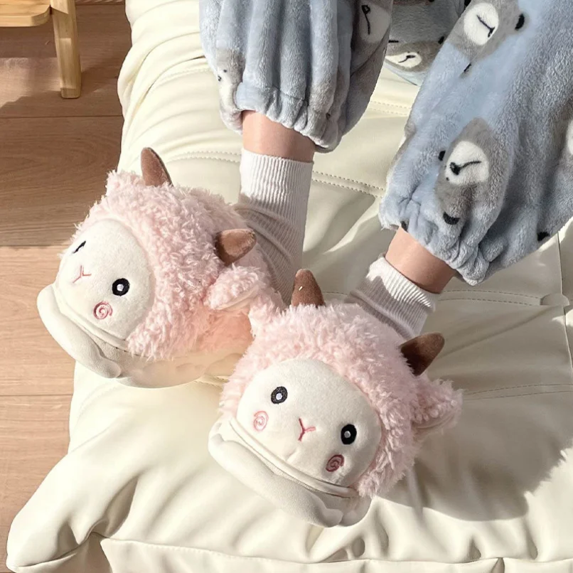 Women Home Slipper Alpaca Winter Warm Kawaii Plush Contton Indoor Floor Non Slip Fuzzy House Shoes Female New In March 8