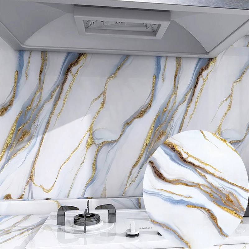 Marble wall sticker waterproof anti fouling oil proof PVC self-adhesive wallpaper kitchen wall sticker 1 roll