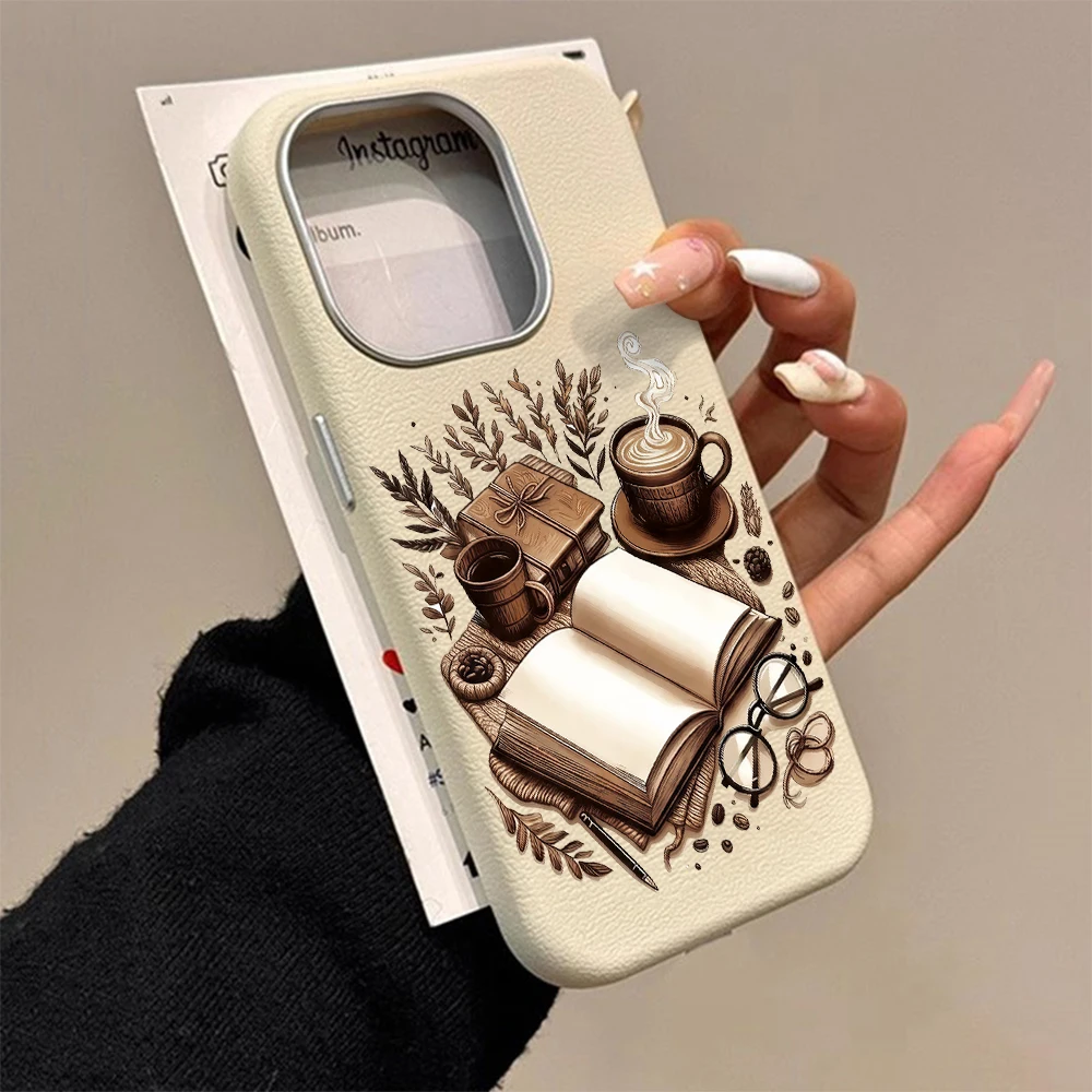 Vintage Lichee Pattern Coffee Books Phone Case with Air Bumper Cover