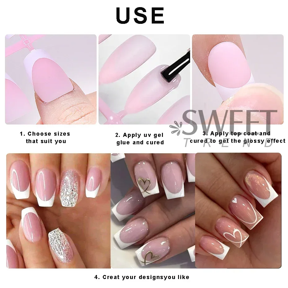 150/160pcs Short Square Fake False Nails Tips Soft Gel Press On Nail Artificial French y2k Nail Supplies for Women Manicure Tool