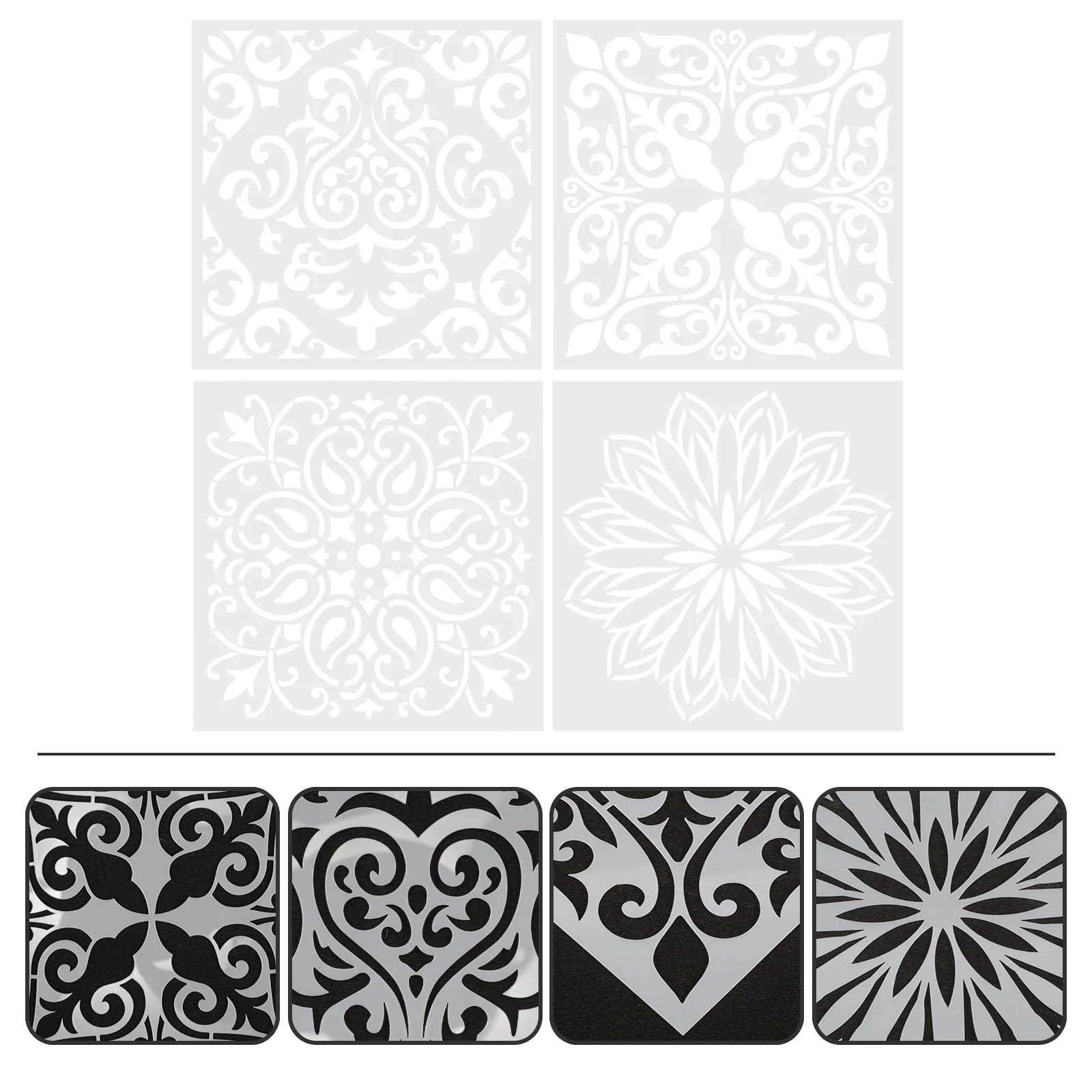 

4 Sheets Stencils Set Plastic Cut Painting Stencil Floor Wall Tile Fabric Wood Stencils Drawing Templates Hallow Painting