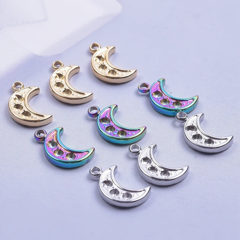 

6Pcs/Lot Crescent Moon Can be Diamond-studded Pendant Jewelry Making Trendy Necklaces Stainless Steel Charm Accessories Supplies