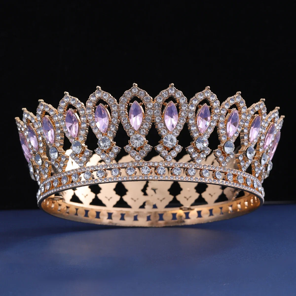 European Full Round Vintage Bridal Princess Rhinestone Tiara Baroque Pageant Crystal Crown King Diadems Hair Accessories Jewelry