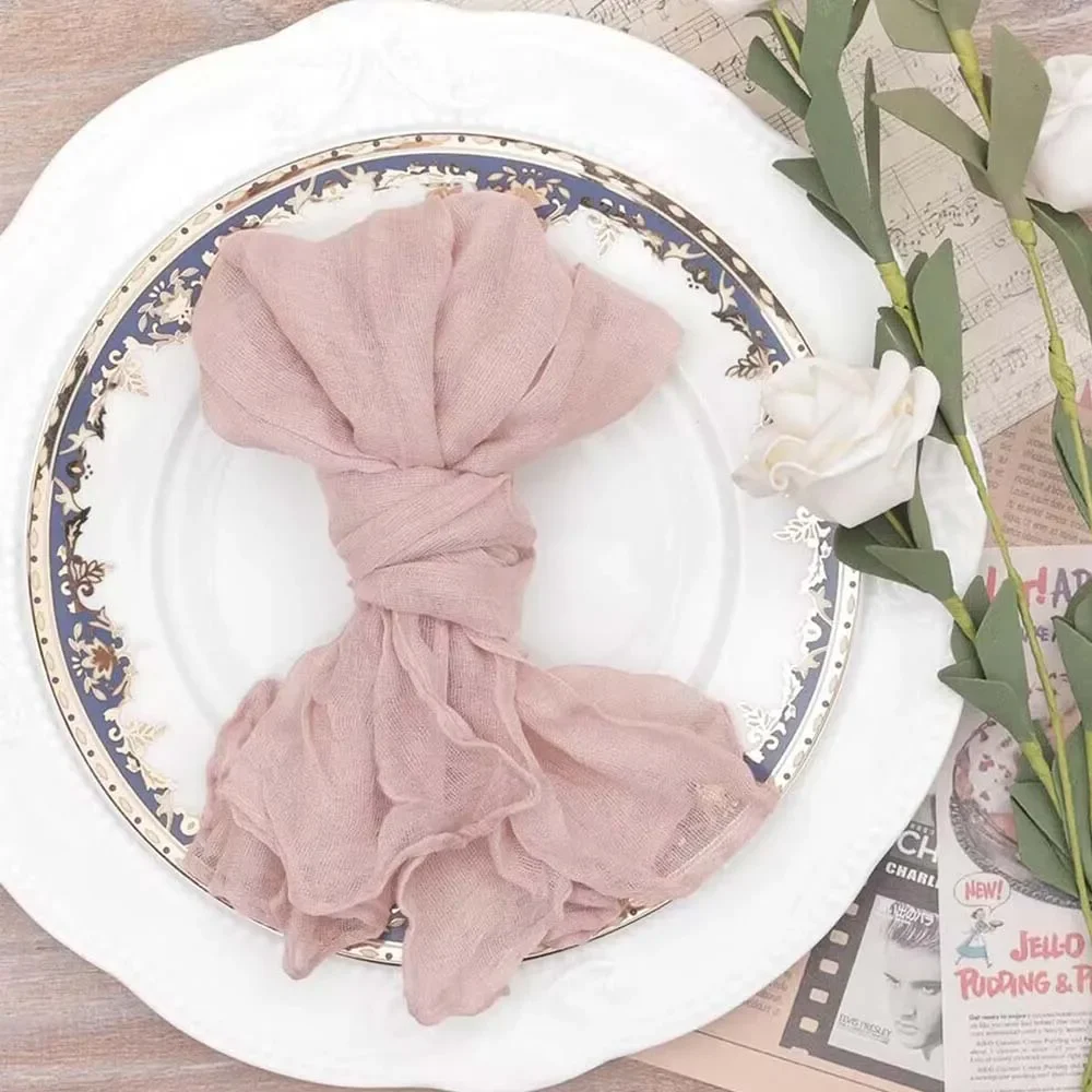 Paper napkins 12Pcs Gauze Napkins Sage Pink Serving Table Decor 50x50cm Dinner Towel Cocktail for Wedding Party Christmas Table Decoration