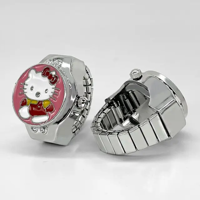 Hello Cica Ujj Watch Mini Rugalmas Szíj Aranyos Kagyló Kvarc Óra Ring Noma Lány Kawaii Ötvözet Hip -Hop Kiegészítők - Image 6