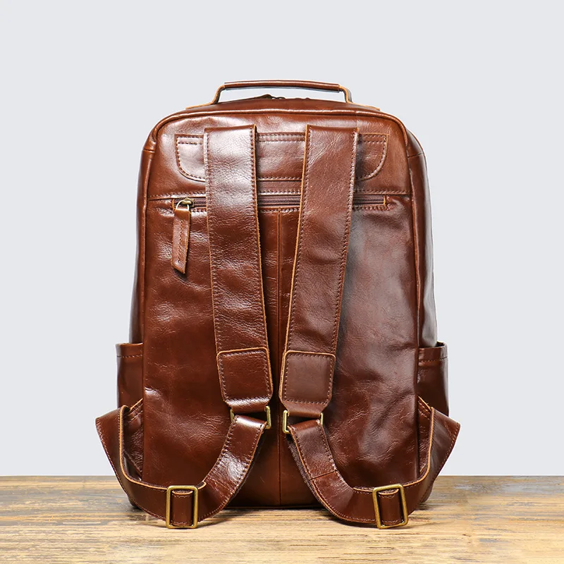 Nesitu High Quality New Vintage Brown Black Top Grain Genuine Leather 14'' Laptop Women Men Backpack Cowhide Travel Bags M1051 3