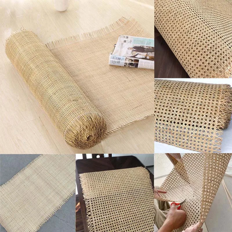 Hollow Grid Natural Rattan Roll Weaving Indonesian Cane Webbing Material For Chair Table Cabinet Warerobe Decor 20 100cm natural cane webbing real indonesian rattan repair material for furniture chair table cabinet home wall decor