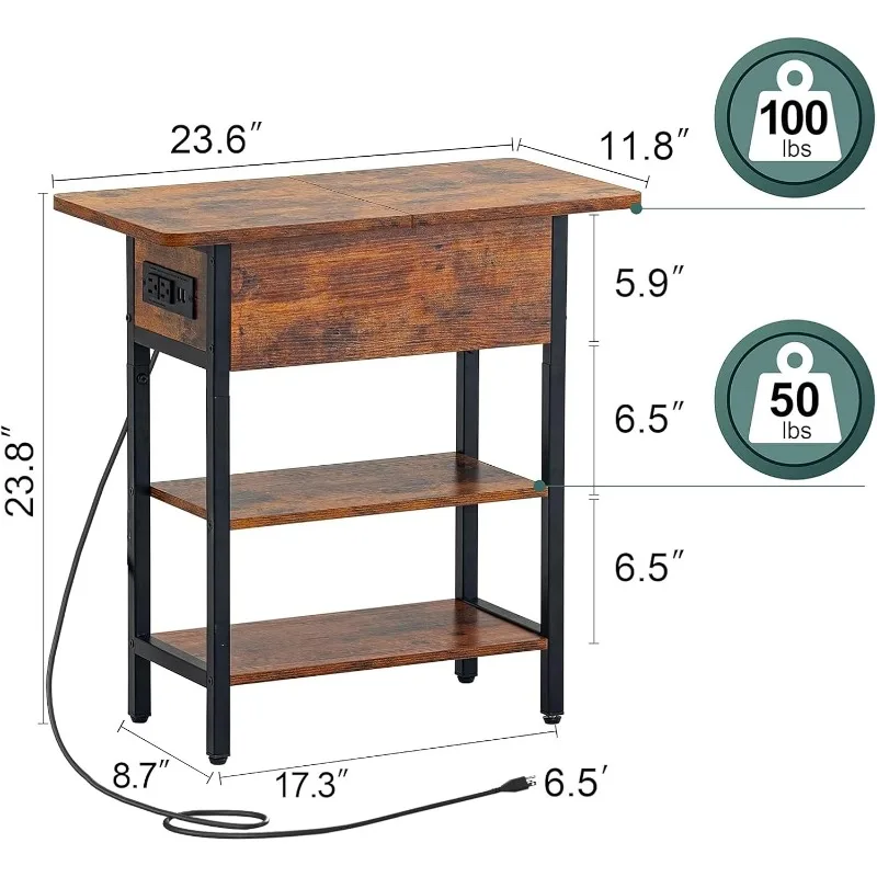 End Table with Charging Station, Flip Top Side Table with USB Ports and Outlets, Sofa Couch Table Bedside Table 3