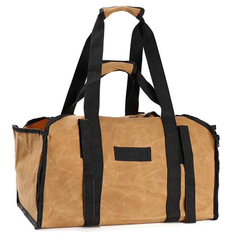 

1 PCS Firestarter Storage Canvas Firewood Bag Carrier Tote Yellow 47X31x37cm Fireplace Firewood Pile Rack Firewood Carrier Bag