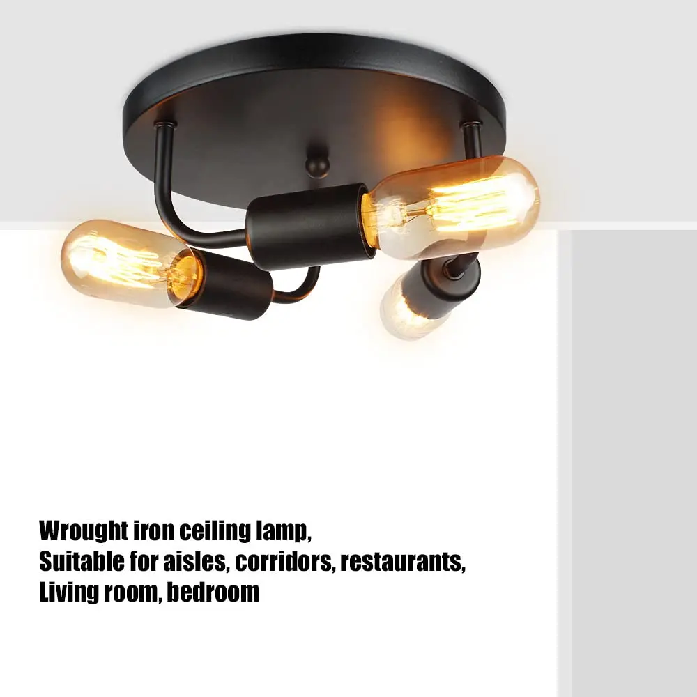 Vintage Semi-Flush Ceiling Light – Industrial Metal Fixture | E27 Bulb, image size:1000x1000