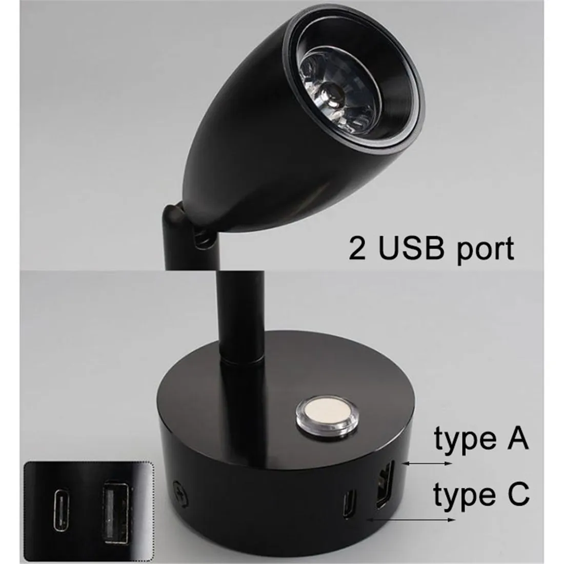 RV DC 12V 24V Type C USB LED Dimmable Spotlight Small Reading Light with USB Charging Port Touch Dimming Warm lamp for Ship