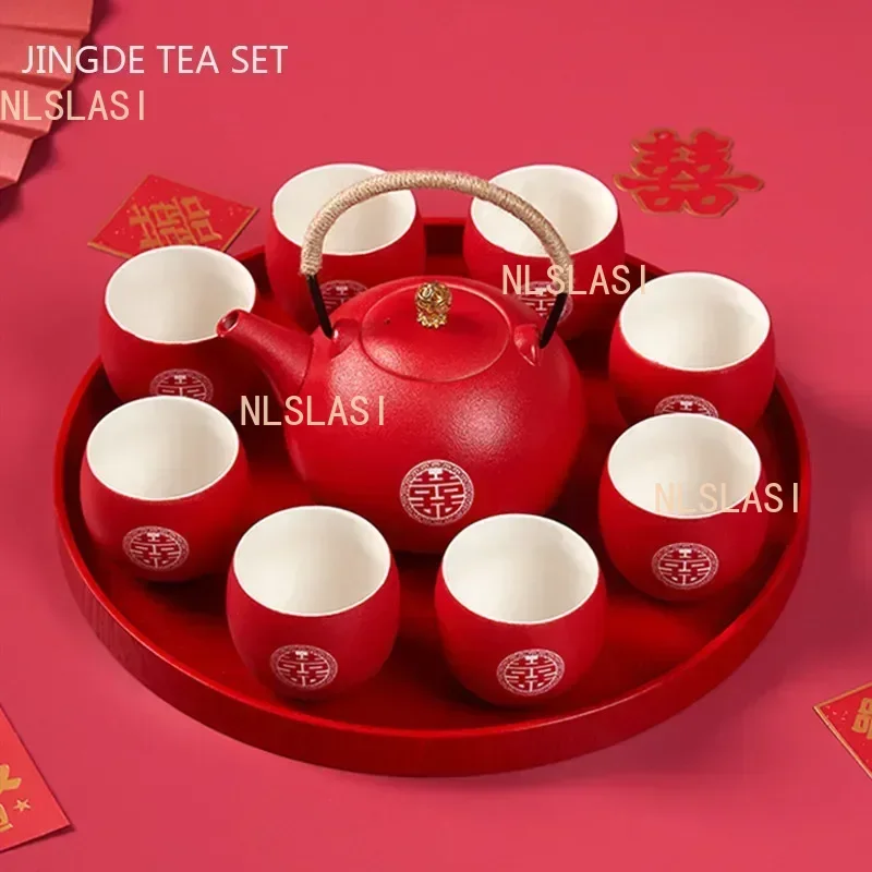 Boutique Ceramic Filter Tea Pot Set Household Tea Pot and Cup Set Chinese Style Wedding Red Teaware Gifts Productos Chinos