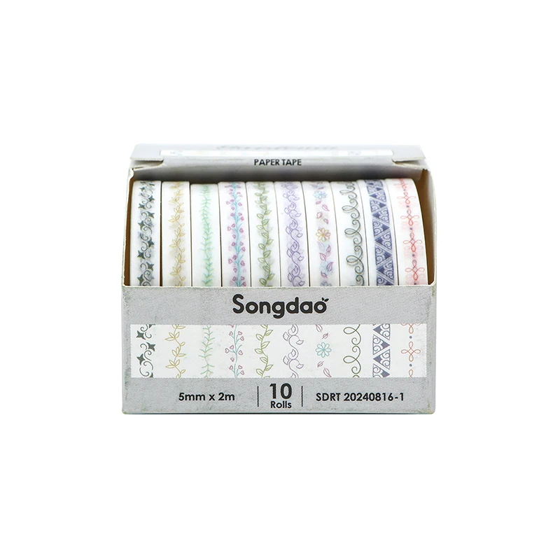 Vibrant Rainbow Slim Washi Tape Set - Decorative Scrapbooking and Journaling Essentials (10 Rolls)