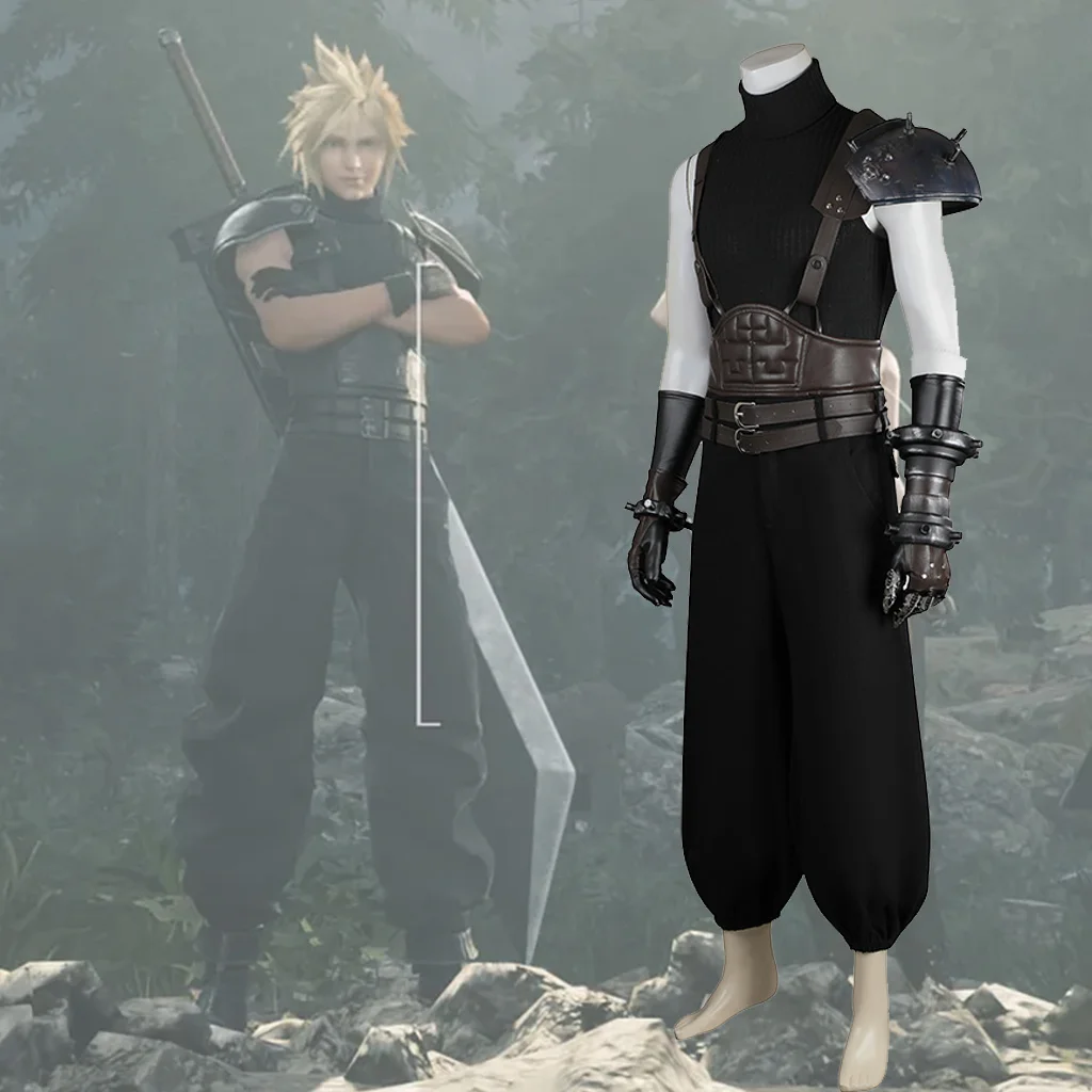 Costume Cosplay Finale Da Uomo Fantasy Vii Ff7 Rebirth Cloud Strife Costume Uniforme Con Armatura Di Pauldron Set Completo Su Misura