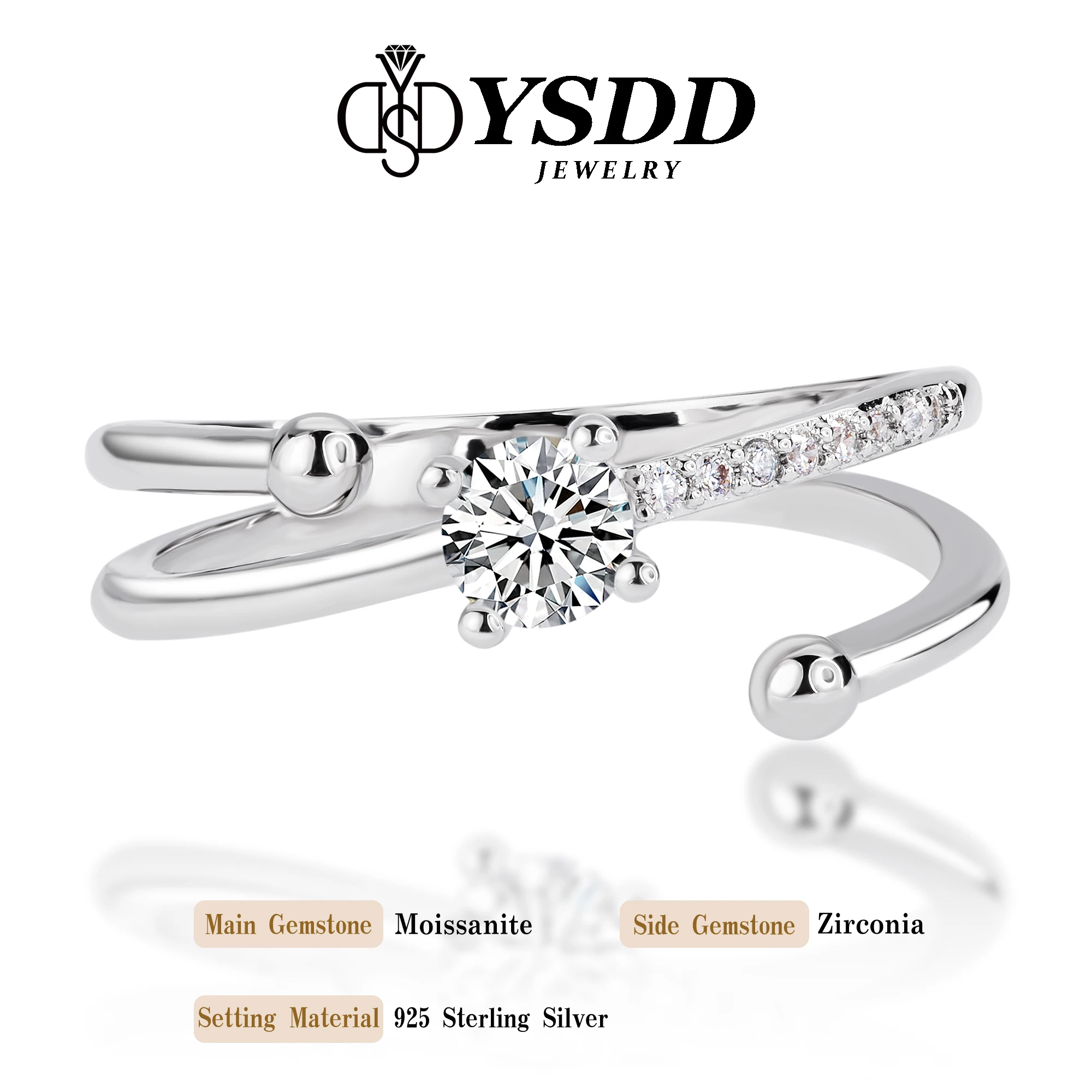 

#273 YSDD светильник роскошный дизайнерский бренд 0.3 женское кольцо карат муассанит серебряное кольцо Yoyo Row Ring Jewelry