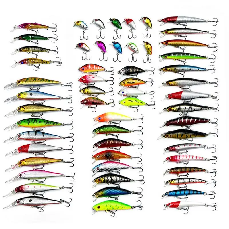 

Fishing Bait Kit 56pcs Fishing Lure Tackle Realistic Fishing Lures Set For Saltwater Trout Bluegill Bass Pike Freshwater