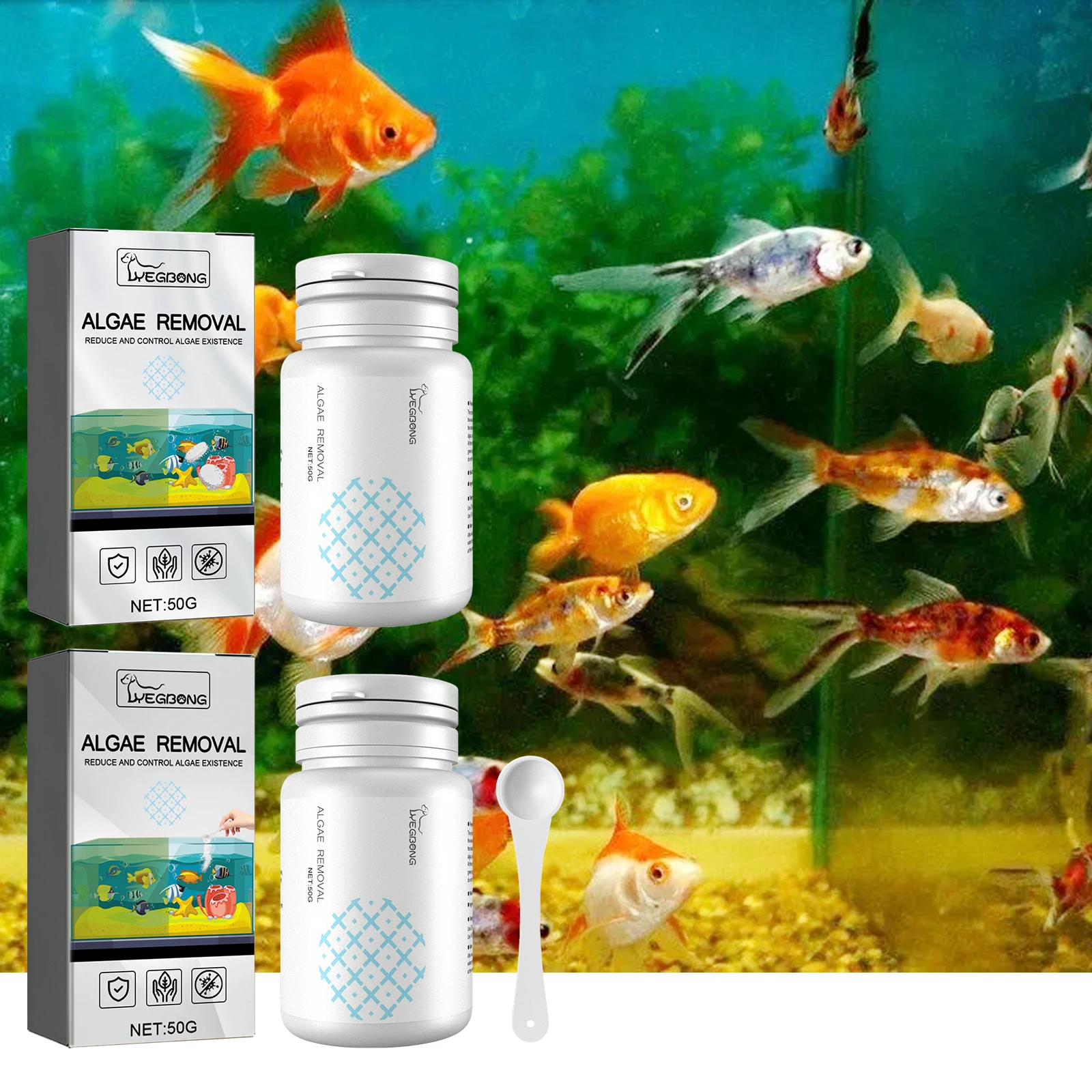 Aquarium Algae Cleaner Tablets for Fish Tanks, Ponds, Remove Moss, Green Water, Prevent Algae Growth, Copper Oxide Formula, Acti