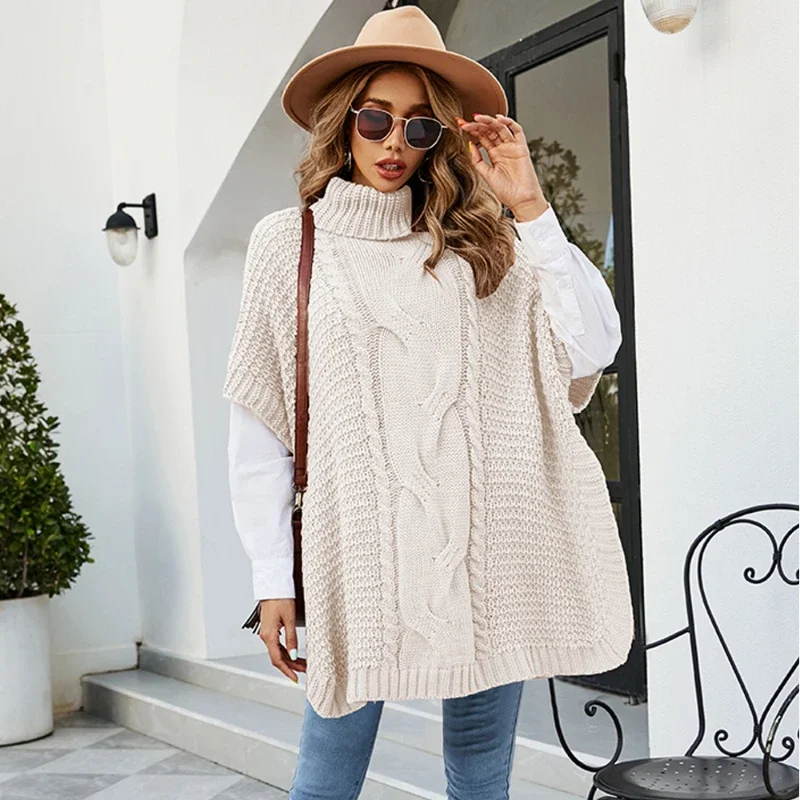 

Sweater for Women Oversized Knitted Turtleneck Casual Elegant Twist Braid Knitwear Shawl Pullovers Outer Jumpers