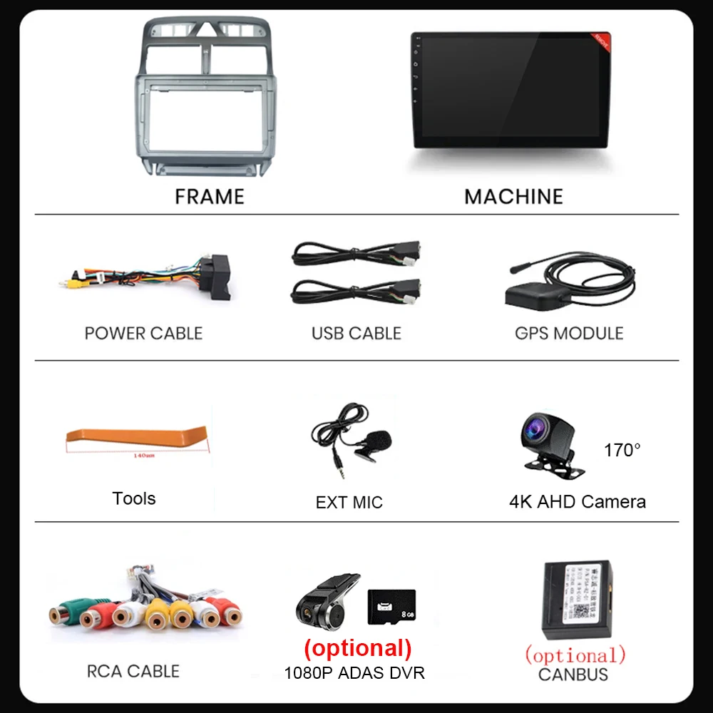 Radio para Auto Android 16 4G+WIFI Carplay para Peugeot 307 307CC 307SW 2004-2013 Multimedia Estéreo WiFi Video 2din 2 DIN CarPlay 6