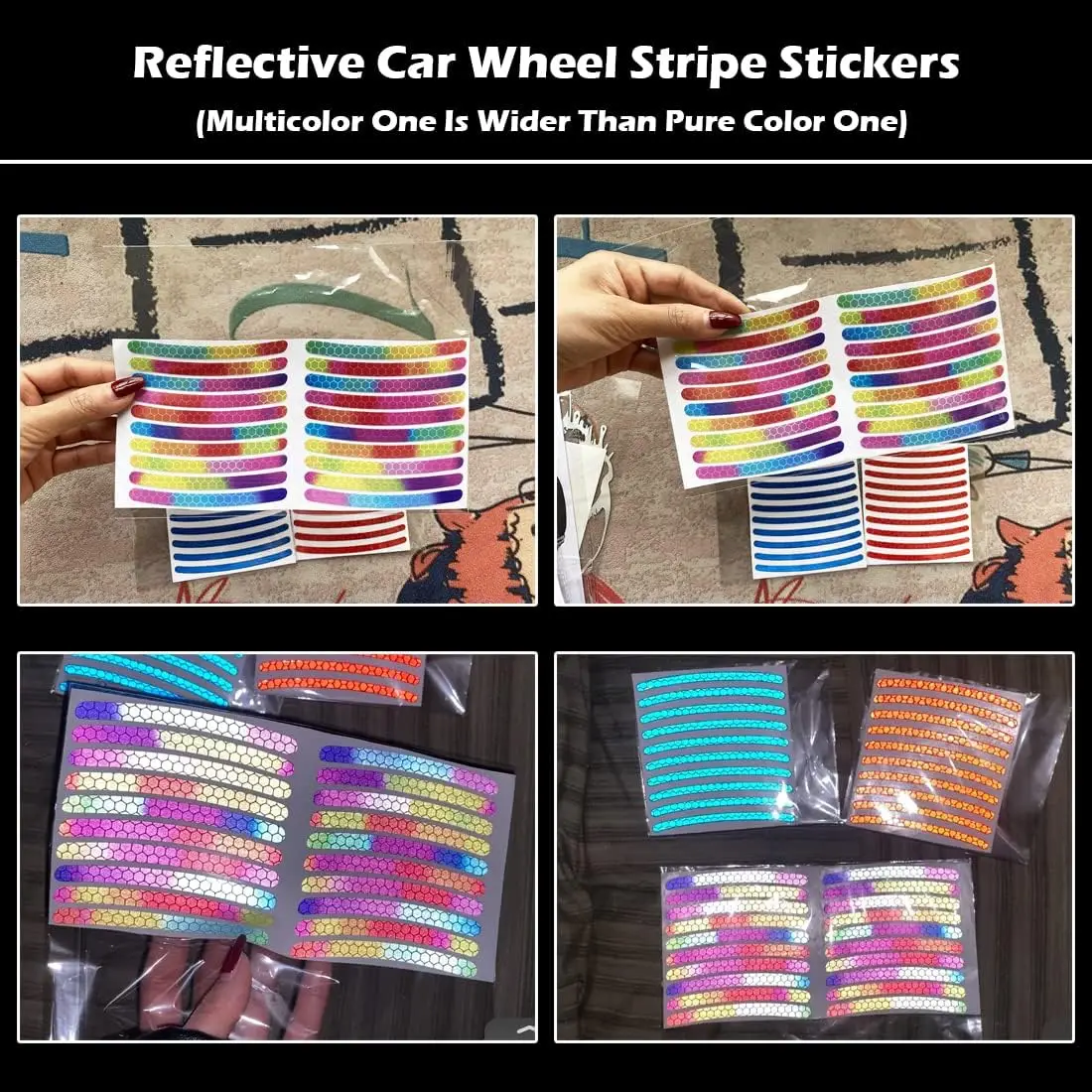 20PCS Reflective Car Wheel Stripe Stickers, Car Tire Rim Safety Decorative Stickers For Motorcycle Bike Truck Car Decals