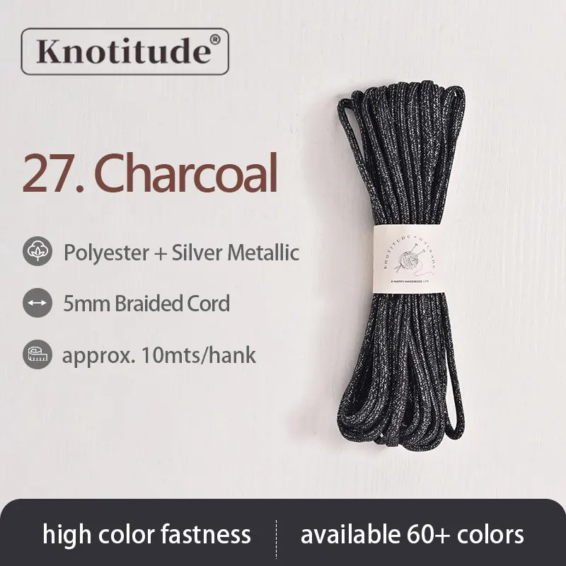Silver Glossy Polyester Braid Rope with Shiny Lurex Metallic Finish - Ideal for DIY Jewelry Projects, 5mm x 10m