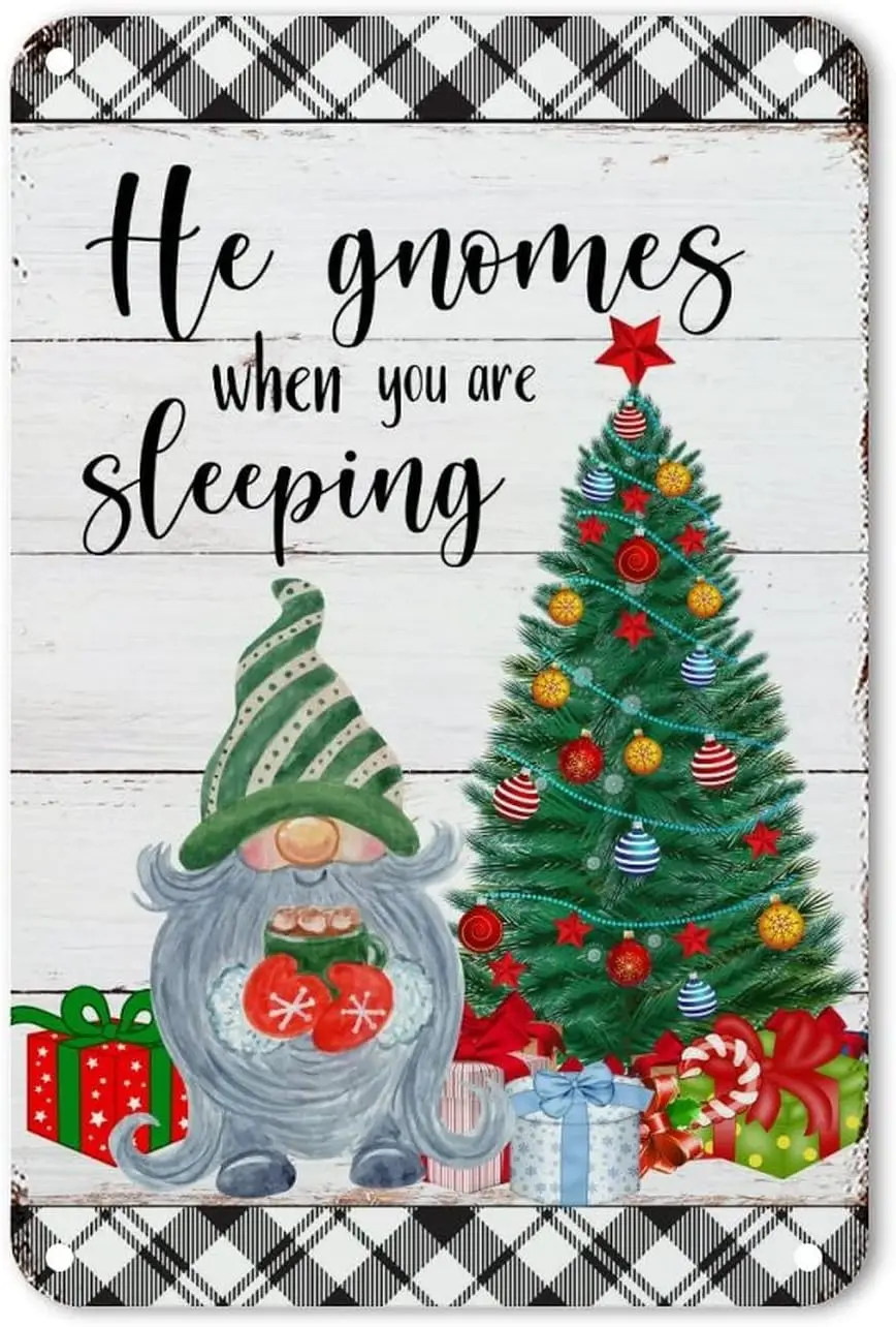 Гномы, когда вы спите, металлические жестяные знаки, рождественские конфеты, Звездные стены, предстоят Рождества, гаражные знаки, я