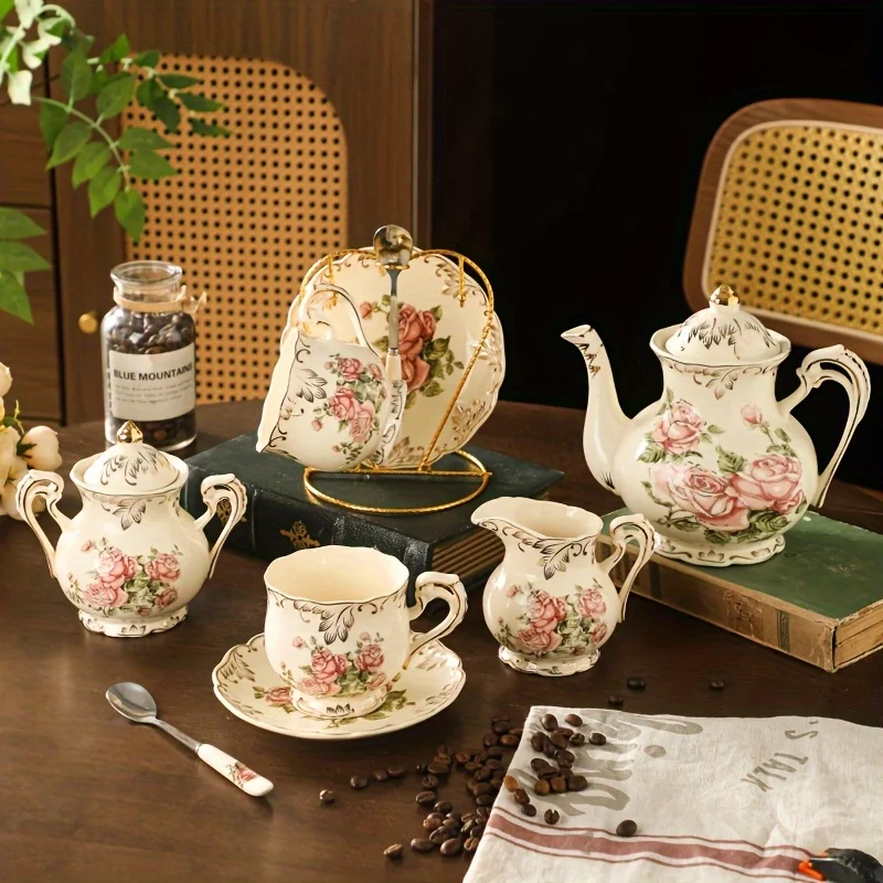 مجموعة هدايا شاي بعد الظهر - زخرفة ذهبية عتيقة، مث...