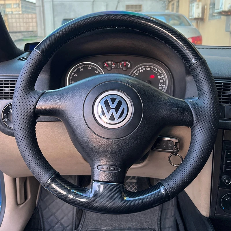 

Customized Hand-Stitched Leather Wrap Non-slip Steering Wheel Cover For Volkswagen MK4 VW Golf 4 Passat B5 Car Accessories