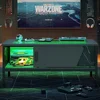 42 Inch LED Coffee Table with Storage Glass Coffee Tables for Living Room with Sliding Doors, Black Living Room Center Table 4