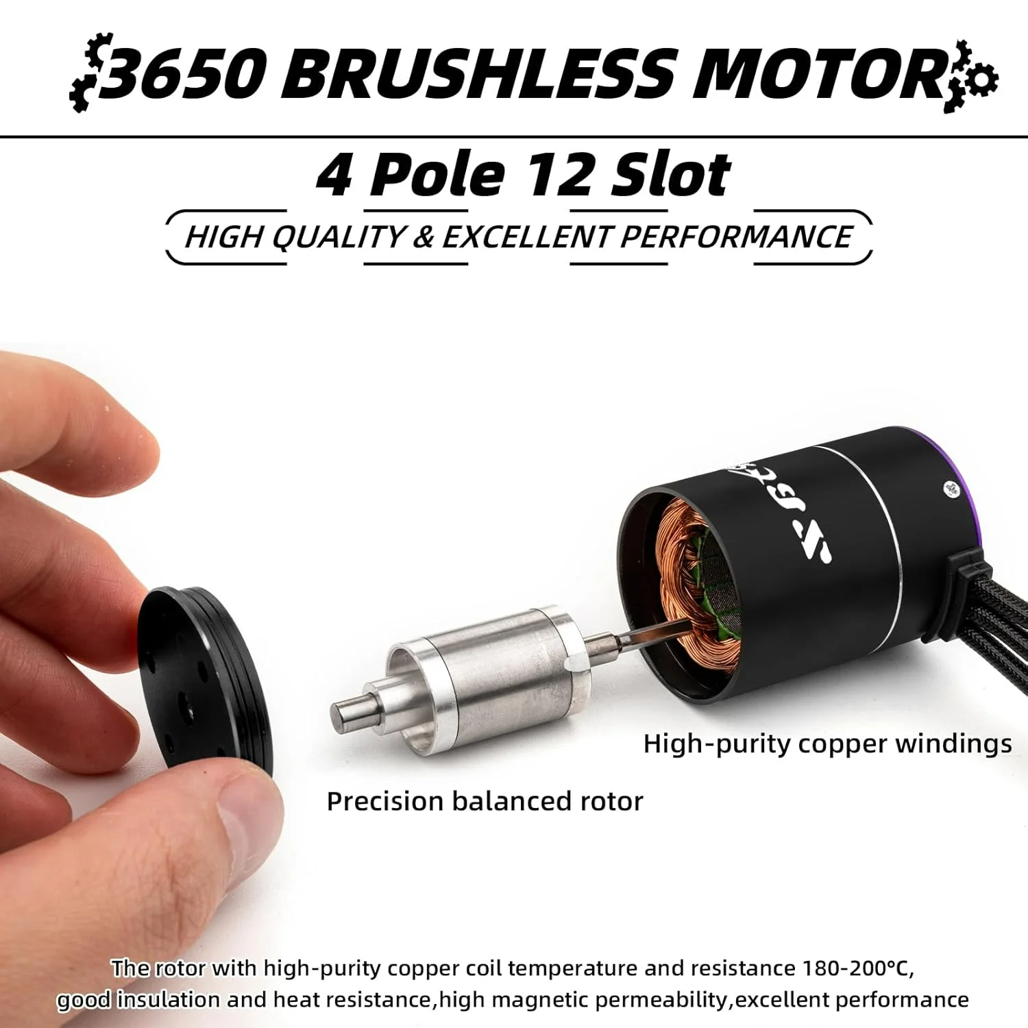 Moteur Brushless 3650 2600KV-6400KV avec ESC 75A pour Voiture RC 1/10, vue arrière