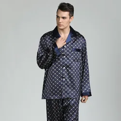 Men's Silk Pajamas Set Spring Long Sleeves European and American Thin Style Home Service Sleepwear Homewear pijama hombre
