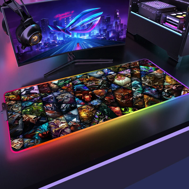 thumbnail image 1 of Alfombrillas de ratón 900x400 Dota2, alfombrilla de ratón LED para ordenador portátil XXL a la moda, alfombrilla de ratón RGB para juegos HD, alfombrilla grande XL para juegos de teclado de escritorio, 1 of 5