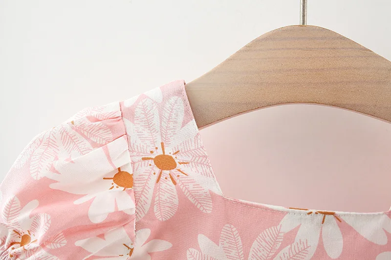 Sweet Children's Clothing Summer Flowers Puff Sleeves Baby Girls Dresses Fashion Bow Toddler Thin Kids Costume 0 To 3 Years Old