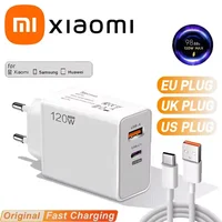 Xiaomi 120w EU US UK Mobile Phone Charger Super Fast Charging Head Flash Charging Suitable For Apple Xiaomi Huawei Samsung 2025 2