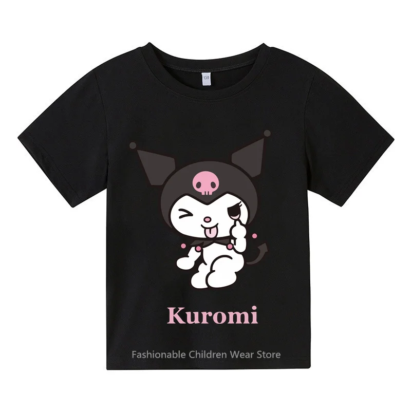 

Новое поступление, Милая футболка Hello Kitty и Kuromi с мультяшным принтом, летняя уличная хлопковая Повседневная модная детская футболка с коротким рукавом для мальчиков и девочек