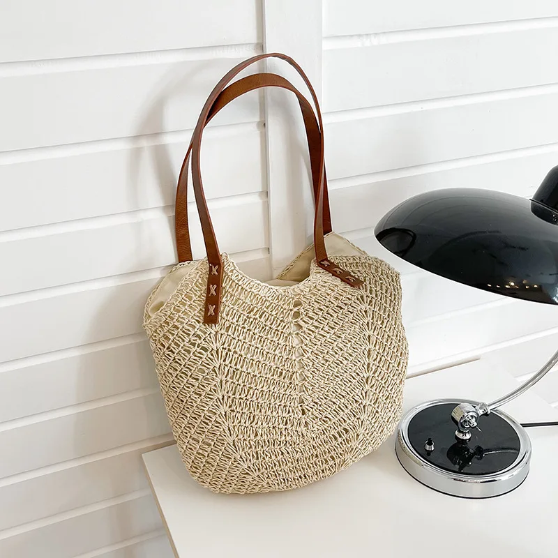 Casual Large Capacity Straw Woven Beach Bags Handmade Women Large Capacity Shoulder Bag Lady Summer Travel Handbags Shopper Tote