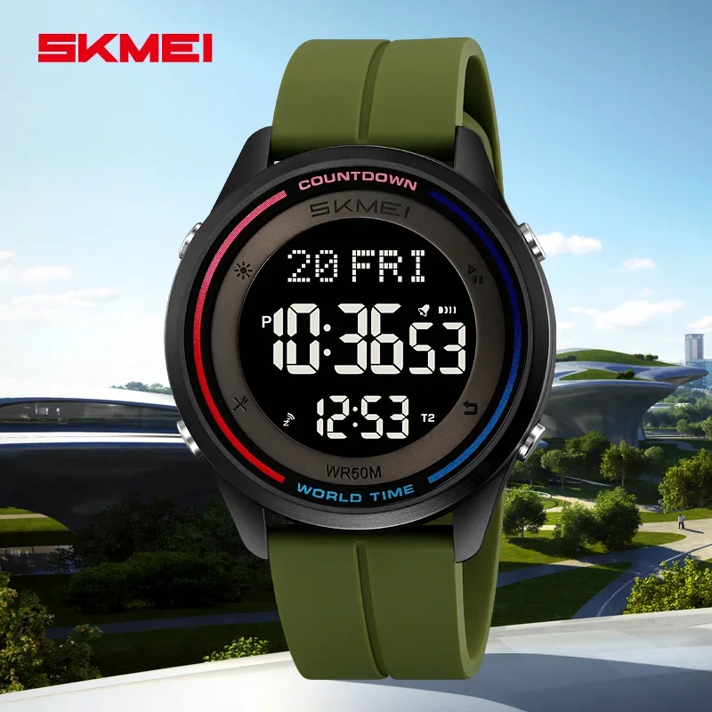 SKMEI 2412 LED Digital Sports Watch for Men Stopwatch Countdown Display Waterproof Mens Wristwatch Alarm Clock 1894 Reloj Hombre