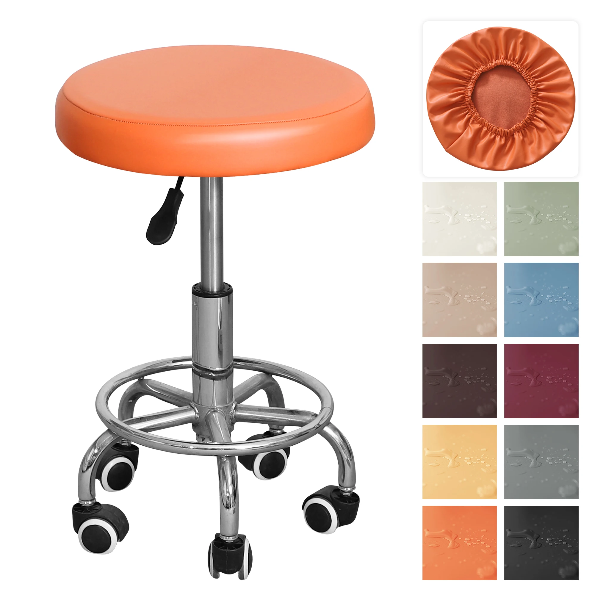 Waterproof PU Leather Round Chair Cover Slipcover for swivel Chair All Inclusive Bar Stool Seat Cushion Cover with Elastic Bands