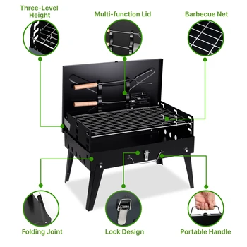 Portable Charcoal Grill, Foldable BBQ Grill with Adjustable Heights, Durable & Compact, Easy to Clean, Perfect for Camping, Tail 6