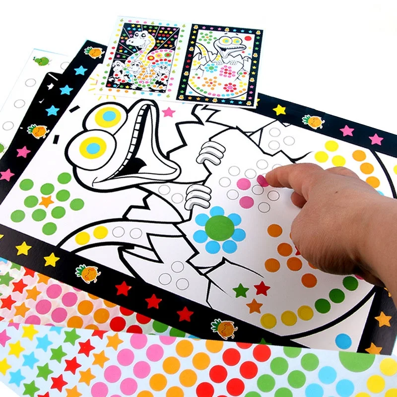 10 Sheets/Lot Funny Puzzle Dot Stickers For Kids Cute Cartoon Animal Drawing Mosaic Sticker Children Early Educational Patience