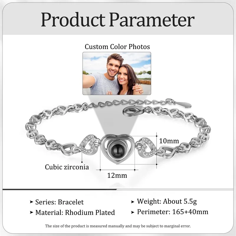 Personalized Heart Pendant Projection Photo Bracelet
