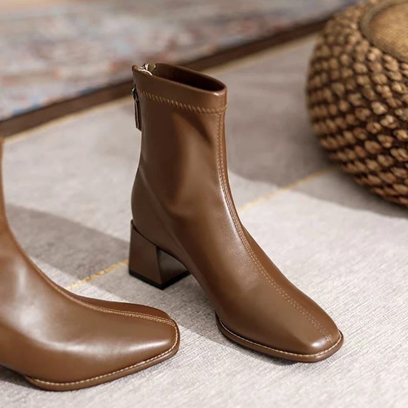 French Women Shoe Autumn Winter Classic Women Boots Temperament Ankle Boots Elegant Woman Heels Shoe Warm Fashion Ladies Boots