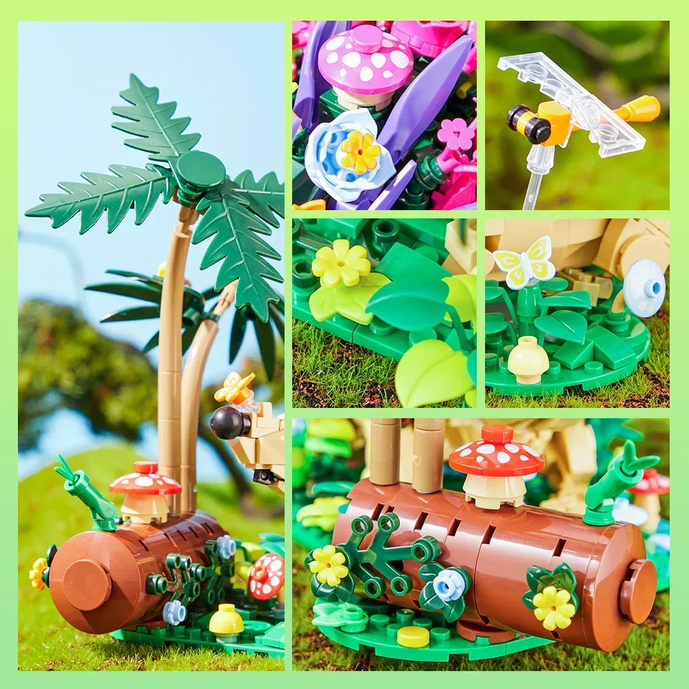 Flowers Hedgehog Building Blocks Kits Children Creative Insects Mushroom Animal Model Diy Bricks Assembly Puzzle Toys for Kids