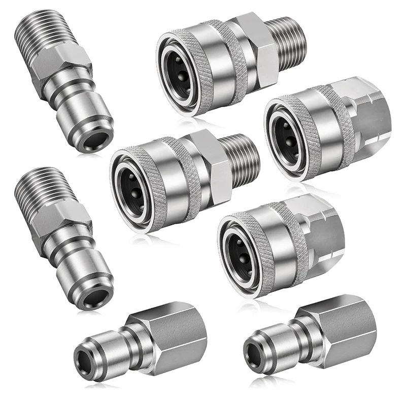 

8PCS Silver Stainless Steel Male Female Quick Connector NPT 3/8 Inch (Internal & External Thread)